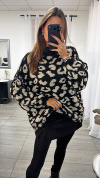 LEO Oversize Kuschel - Pullover / braun meliert / schwarz- beige Art. 13054