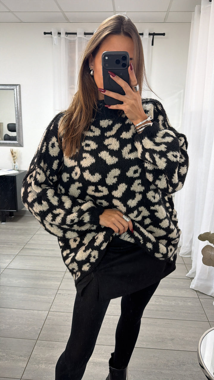 LEO Oversize Kuschel - Pullover / braun meliert / schwarz- beige Art. 13054