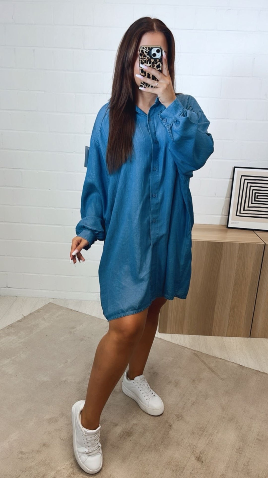 LANGE Oversize Bluse in Denim Optik DUNKEL Art.12298