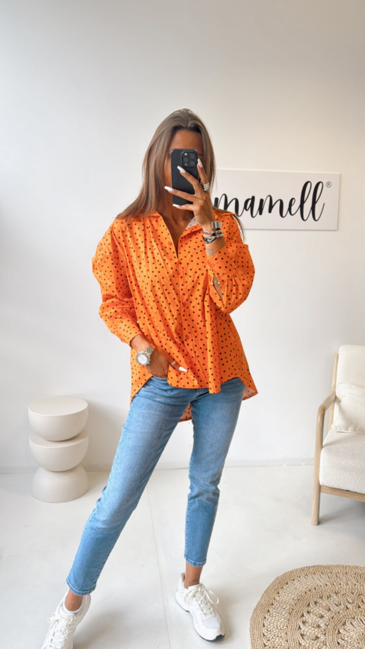 Bluse mit Punkten / orange - schwarz Art. 10533