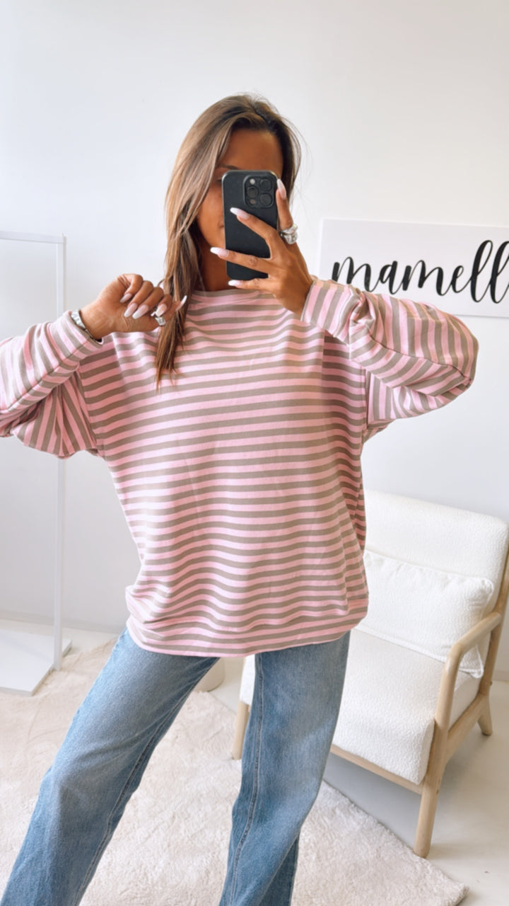 Gestreifter Sweat Pullover/ rosa taupe Art. 11269