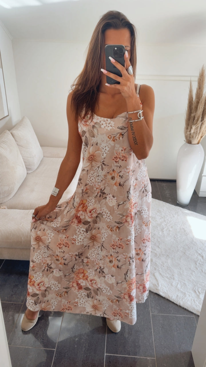 FLORALES Maxi Kleid mit verstellbaren Trägern / creme - weiß - grün- orange Art.14782