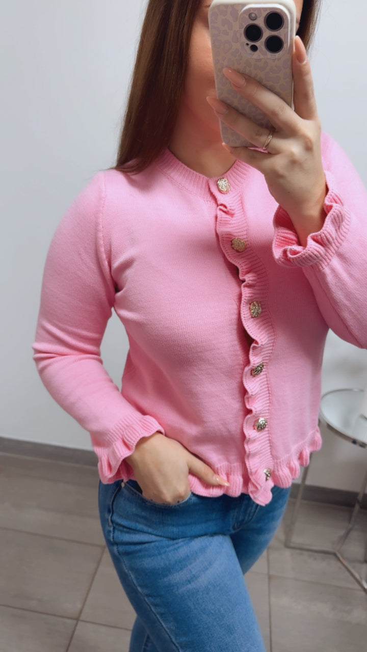 VOLANT leichter Strick Cardigan, goldene Knöpfe / soft pink Art. 13802