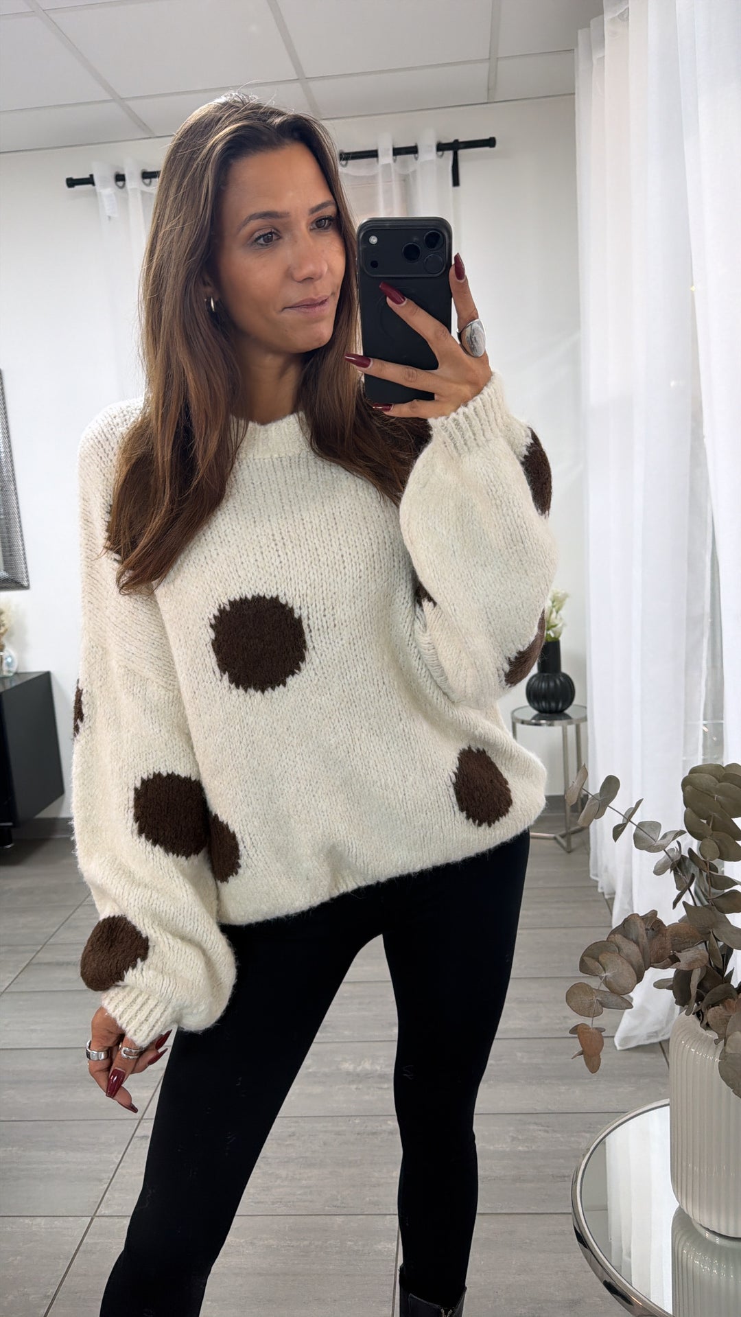 PUNKTE Strick Pullover / creme - schoko braun Art. 16700
