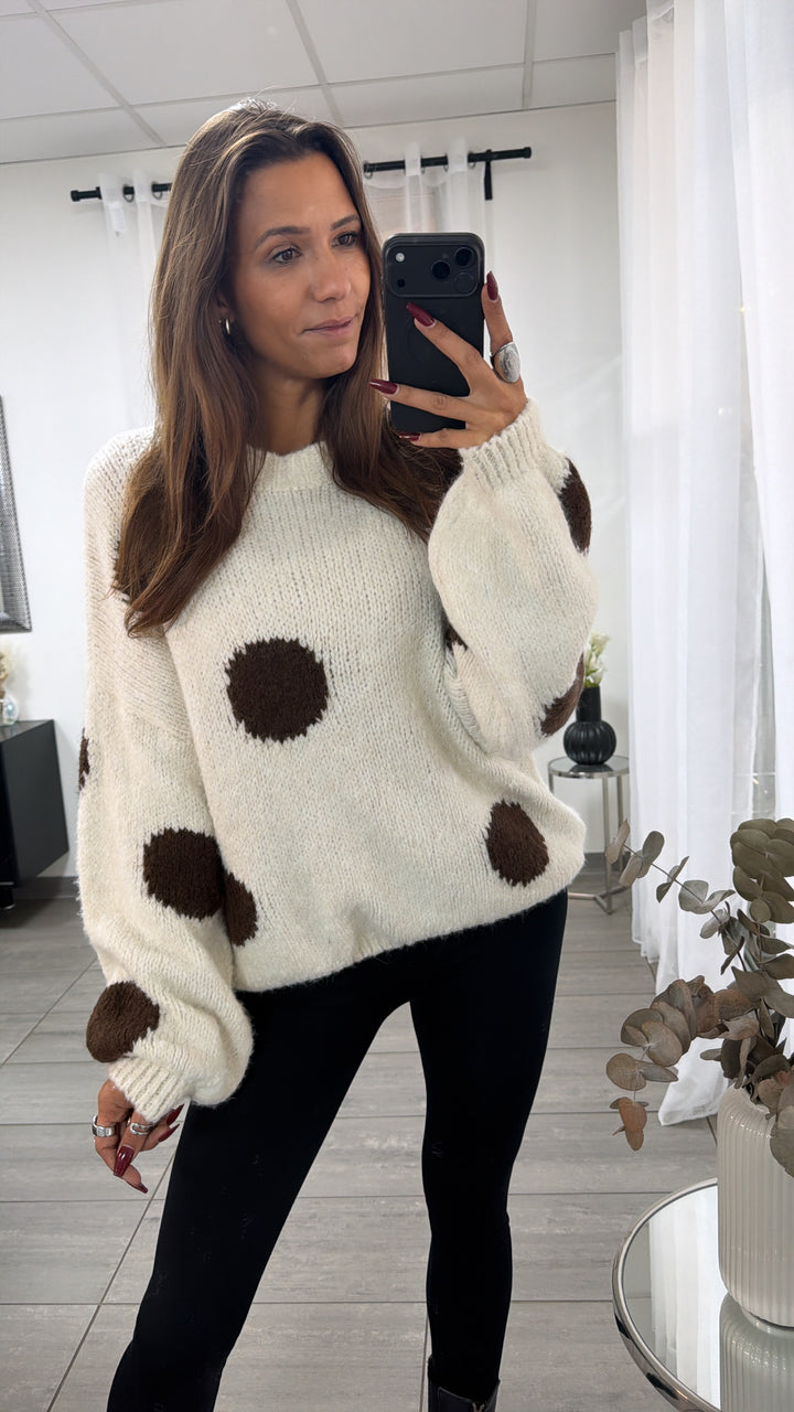 PUNKTE Strick Pullover / creme - schoko braun Art. 16700