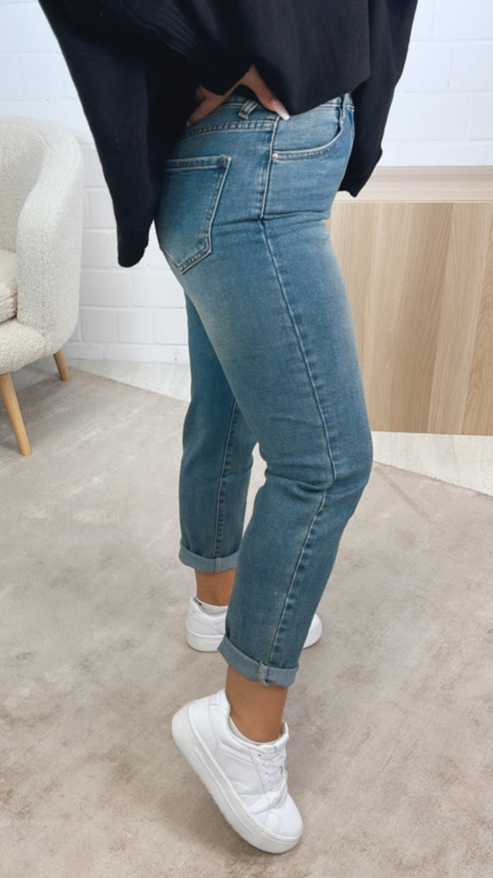 Mom - Jeans Hose  " 77010 " / leicht verwaschener Look Art. 12460