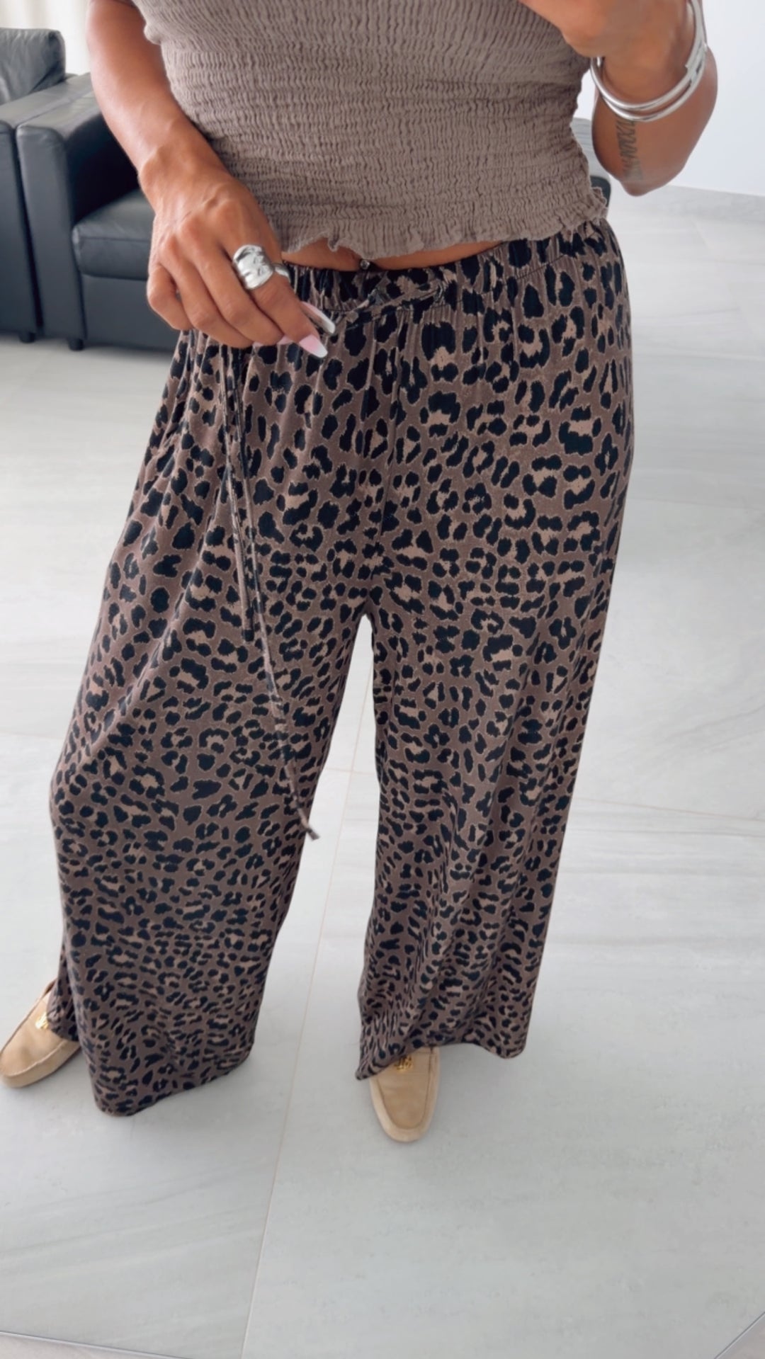 Softe Leo Stoff Hose GROSSES MUSTER / Braun - beige - schwarz Art. 15910
