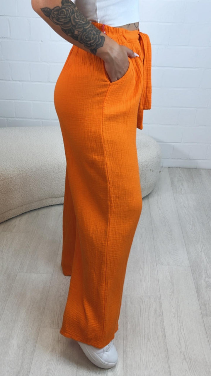 schlichte Musselin Hose, Tunnelzug mit Musselinband / orange Art. 10570