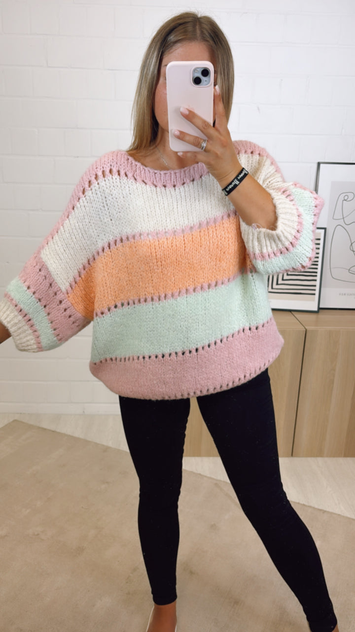 Loch Pullover im Bubblegum Look / rosa - beige - mint - soft orange Art. 11020
