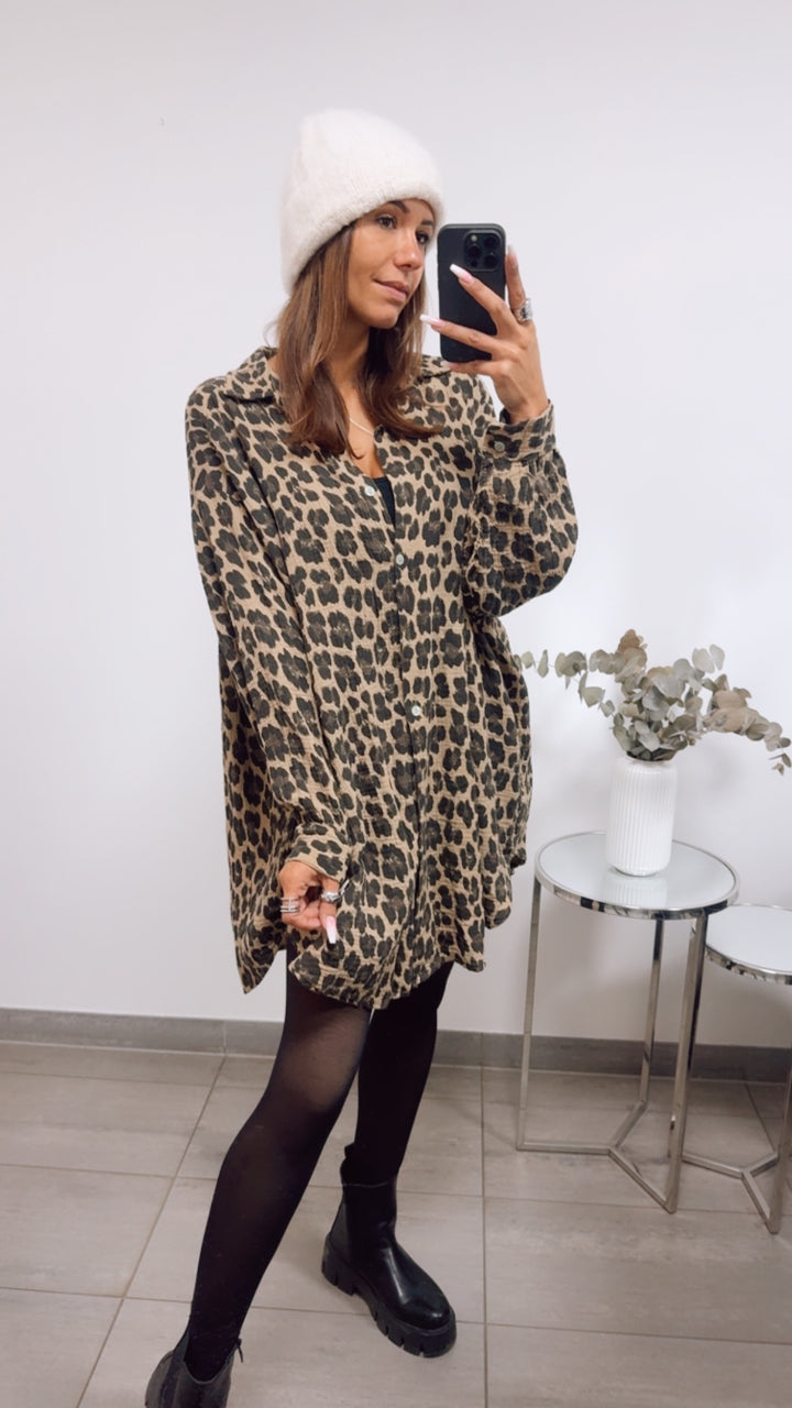 LEO LANGE Oversize Musselin Bluse / camel - schwarz - braun Art. 12853