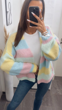 Offener Pastell Streifen Cardigan / rosa - blau - gelb - mint Art. 14278