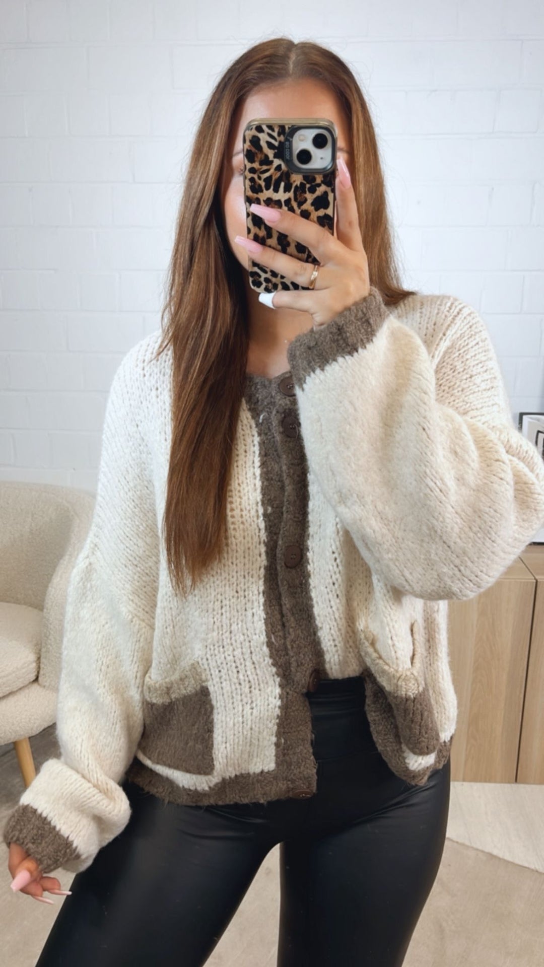 dreifarbiger Cardigan / creme - braun meliert - beige Art. 12499