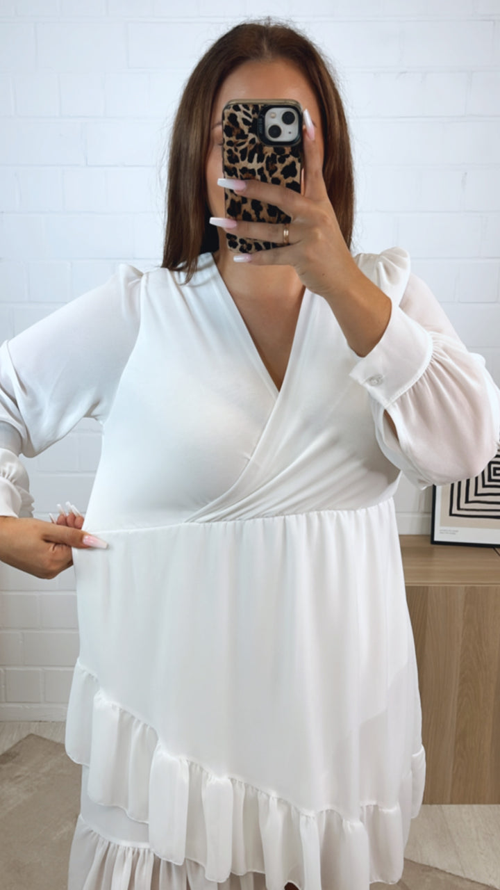 Chiffon Kleid in Wickeloptik / weiss Art. 12326