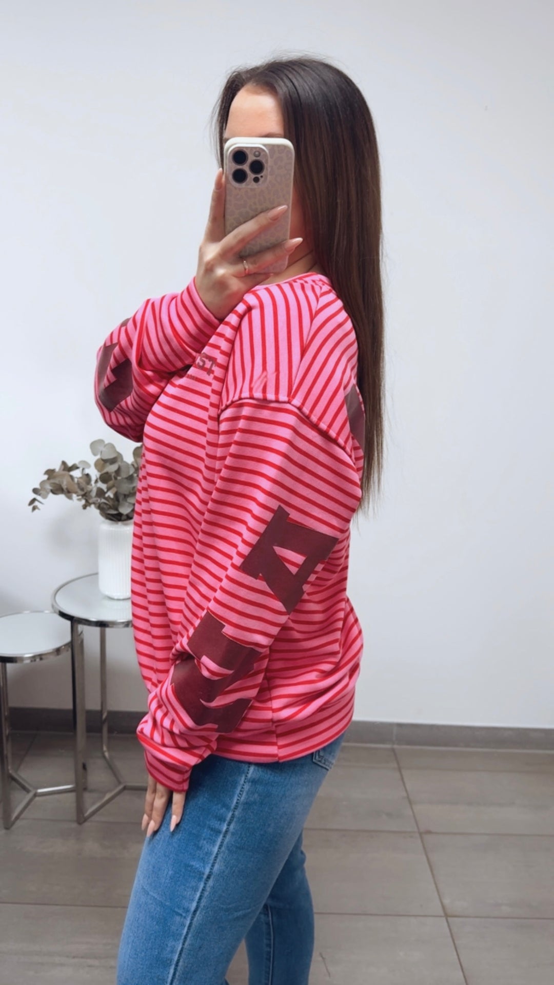 DÜNNE STREIFEN Pullover " all damn day " / pink - rot - bordeaux rot Art. 13701