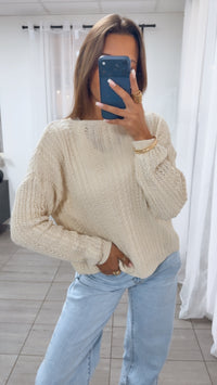 leichter Strick Pullover mit Zopfmuster / beige Art. 14941
