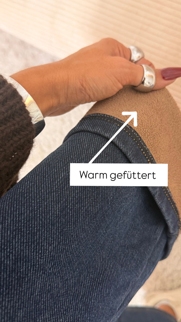 Wide Leg Stoff Hose im denim Look " JH-860 ", Fleece gefüttert / dunkles denim Art. 16590