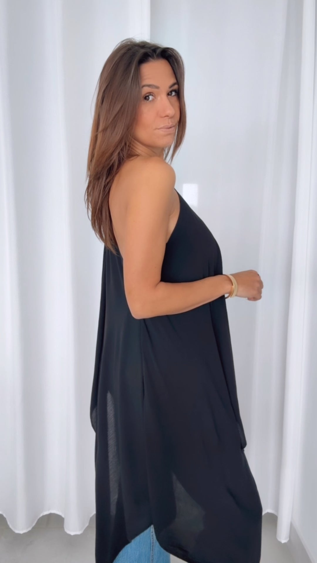 Multi Style Krepp Oberteil mit Bandeau Top / schwarz Art. 14606