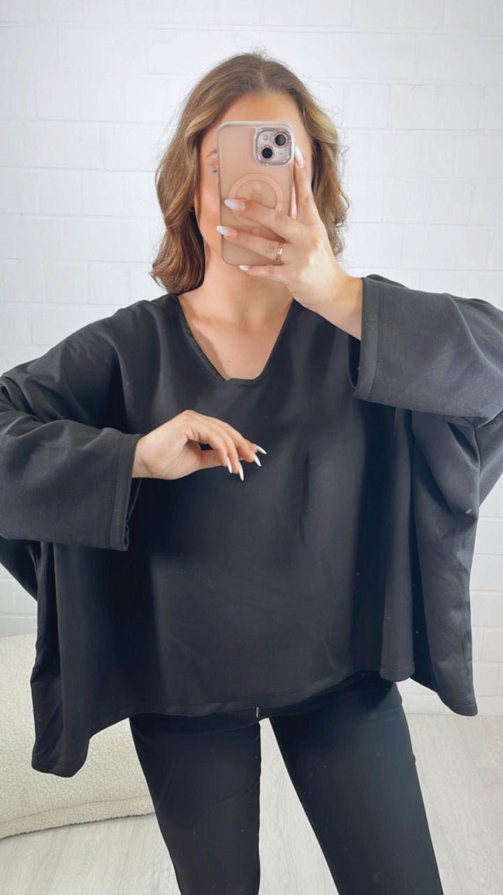 Oversize Sweater mit V-Ausschnitt / schwarz Art. 10012