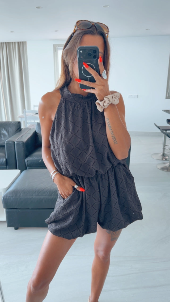 Jumpsuit “Boho Breeze” – Lochmuster / braun Art.16007