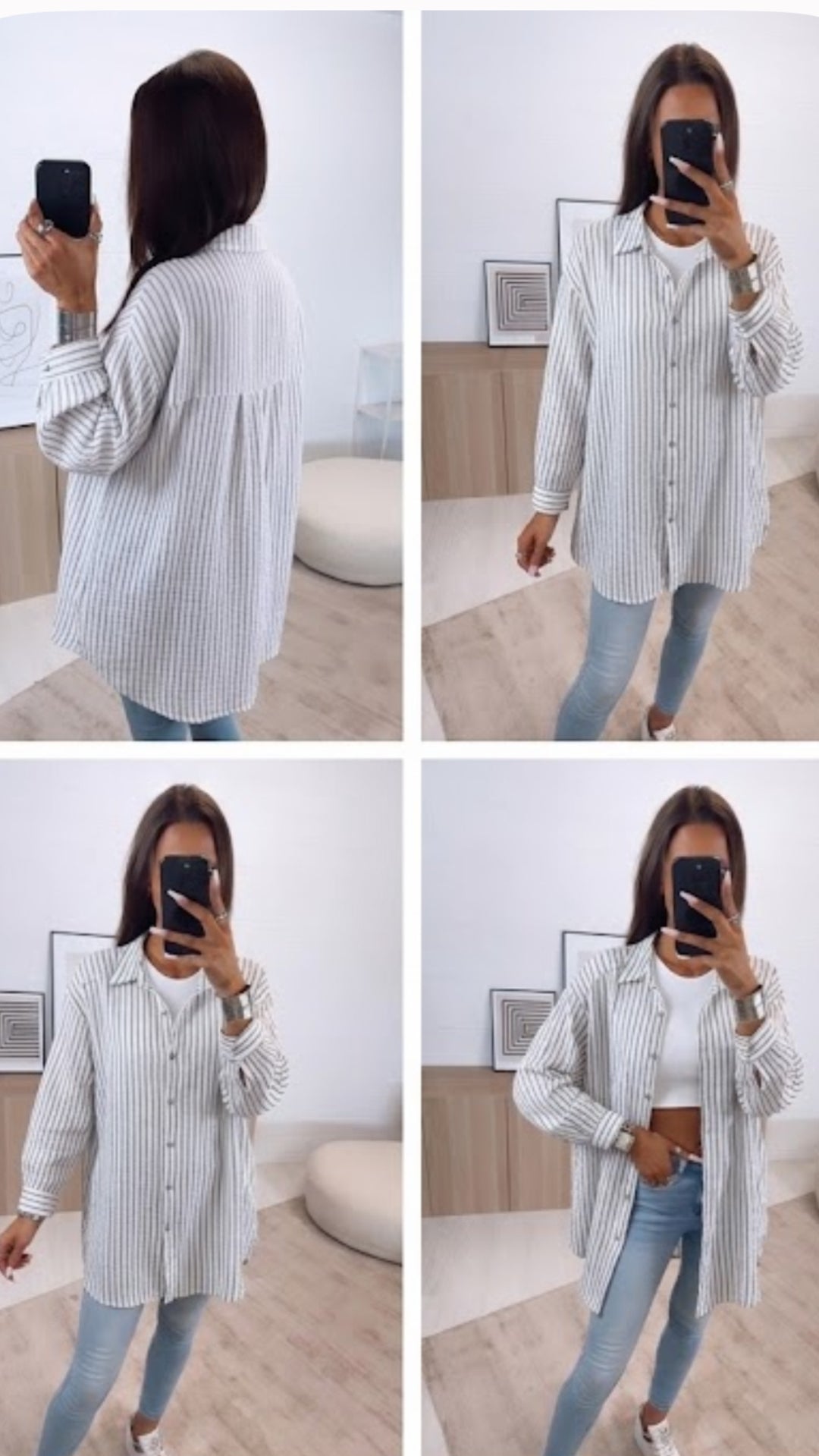 STREIFEN LANGE Musselin Bluse / dunkel grau verwaschen - weiss Art. 15586