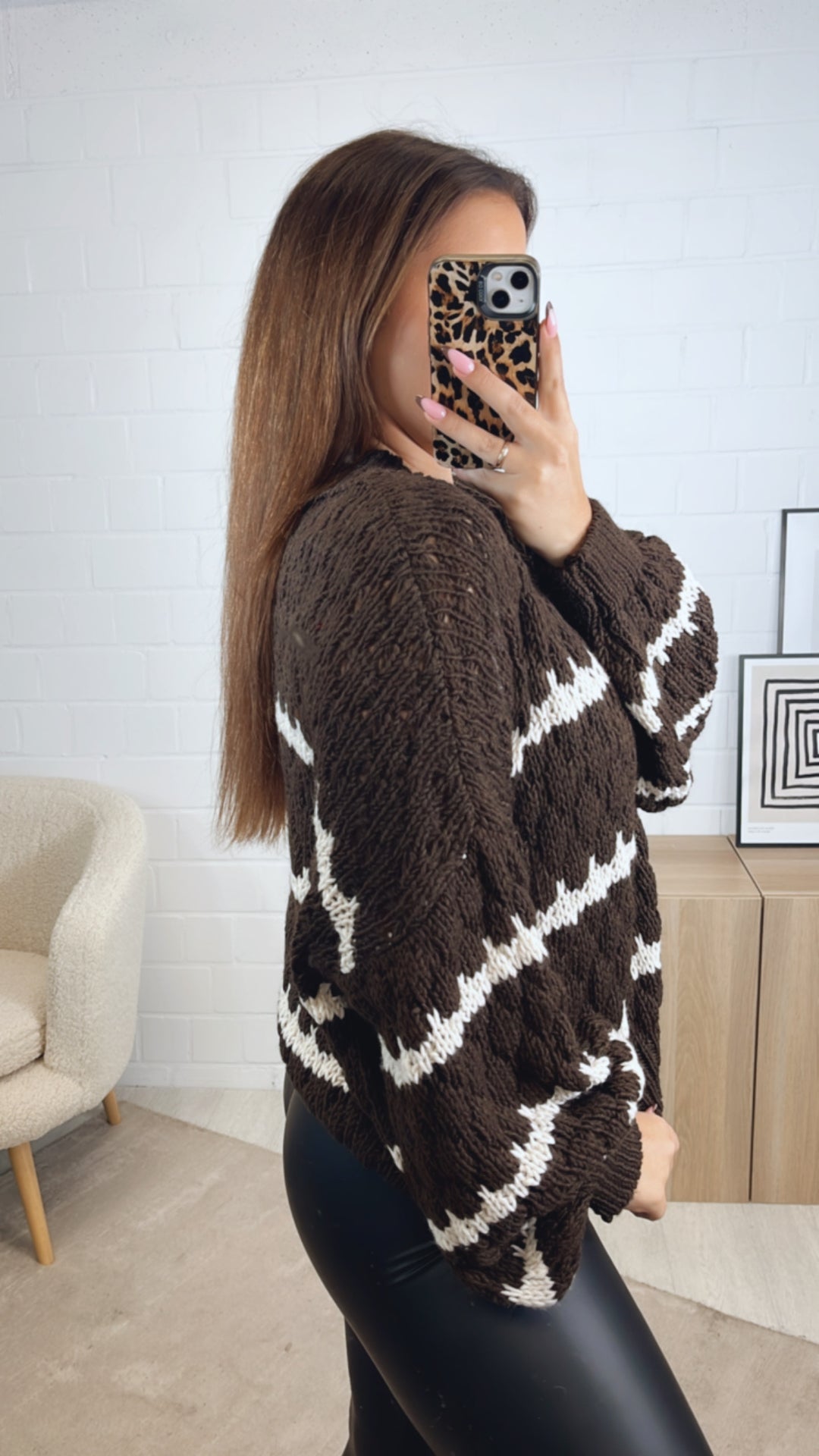 Pullover in ausgefallener Strickart / schoko braun - creme Art. 12805