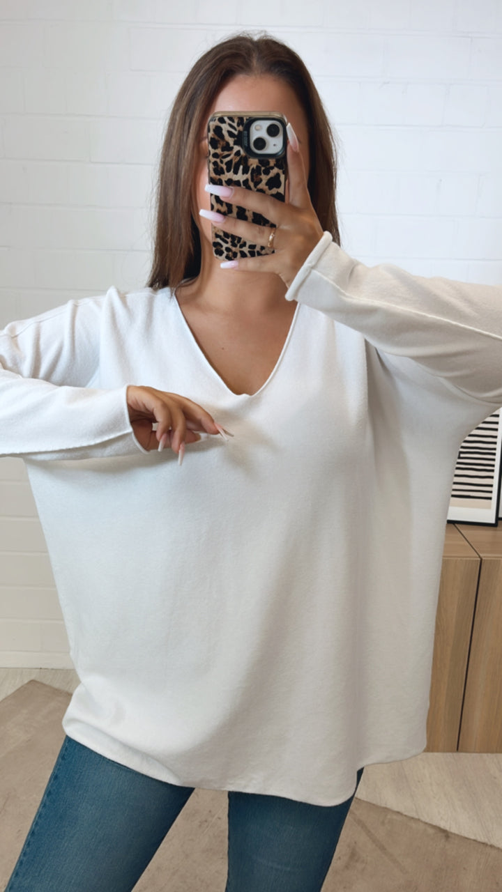 WEITER leichter, super weicher Pullover, V-Ausschnitt / weiss Art. 11186