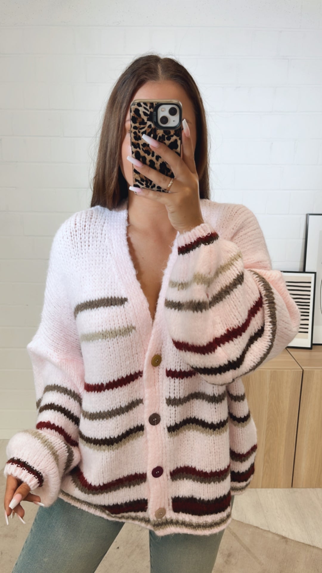 STREIFEN ultra weiter Cardigan / rosa - taupe - beige - rot Art. 11210