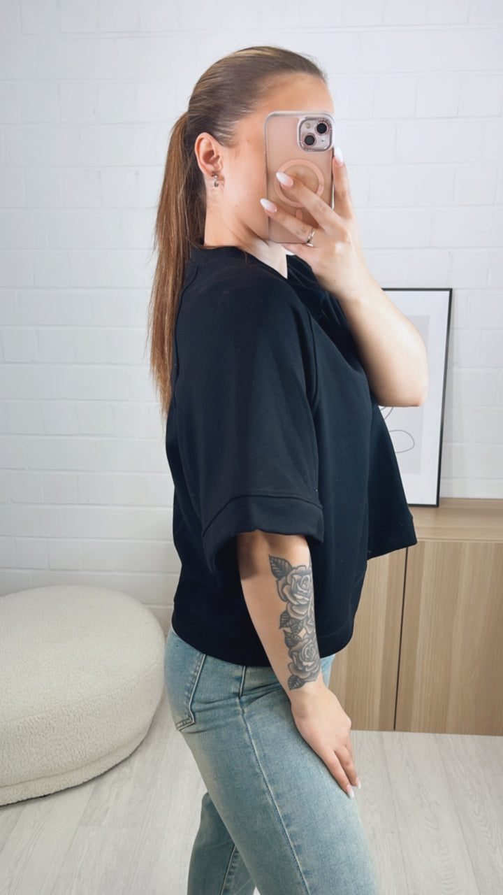 gradlinig geschnittenes Stoff T-shirt, Ziernaht / schwarz Art. 9875