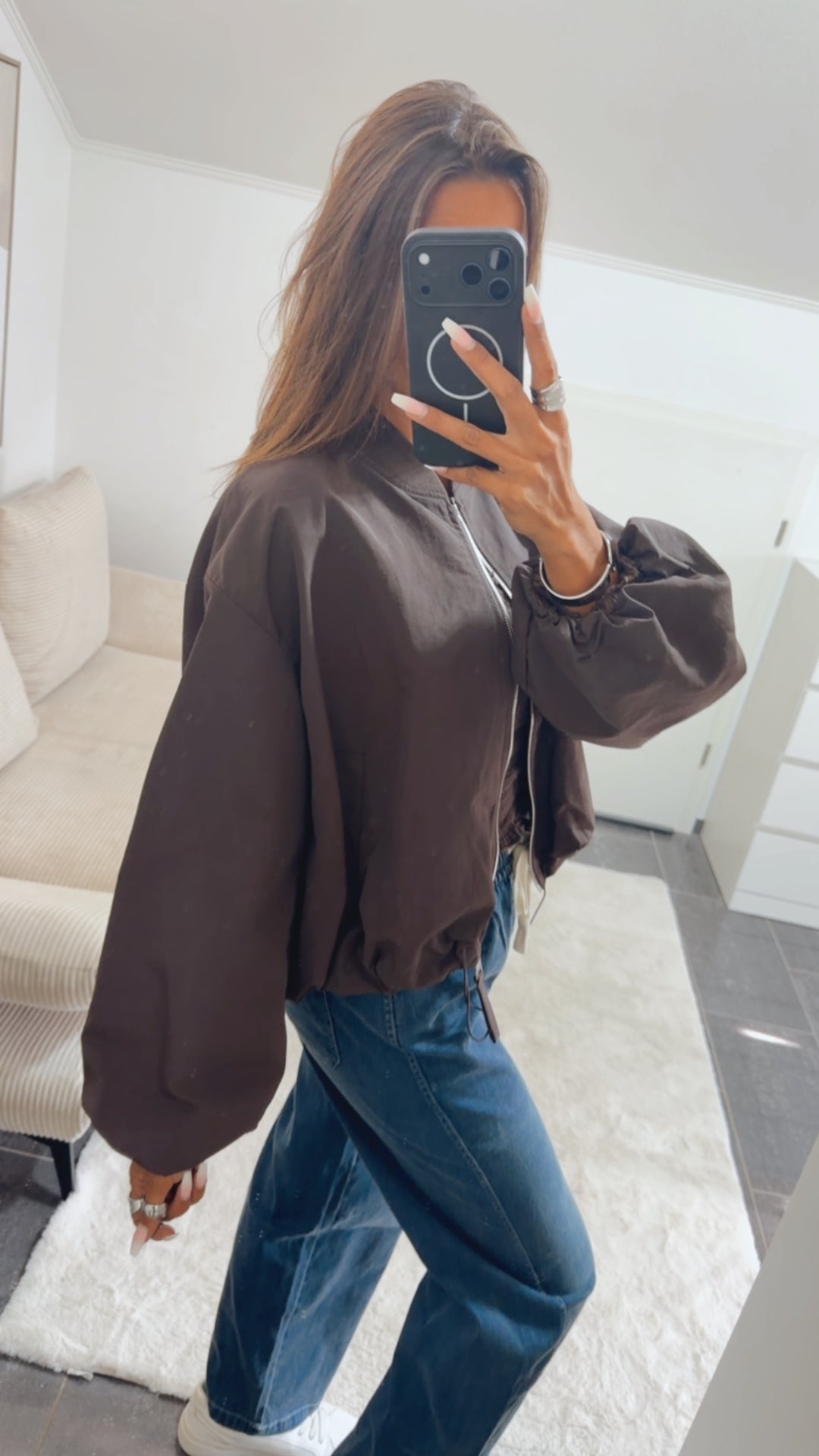 Oversize Jacke mit Ballon Saum / braun Art. 16028