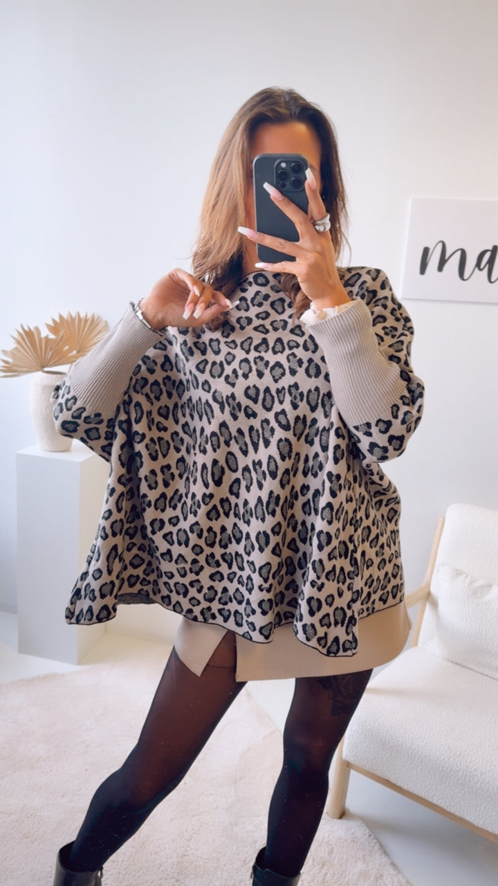 LEO ultra weicher Pullover mit Fledermausärmeln / light taupe - schwarz Art. 12887