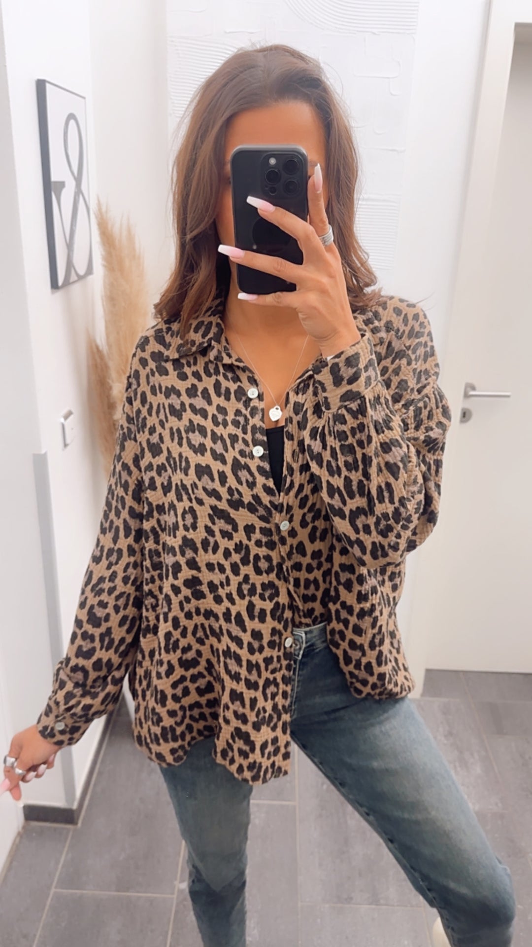KURZE Oversize Musselin Bluse / leo camel Art. 7781