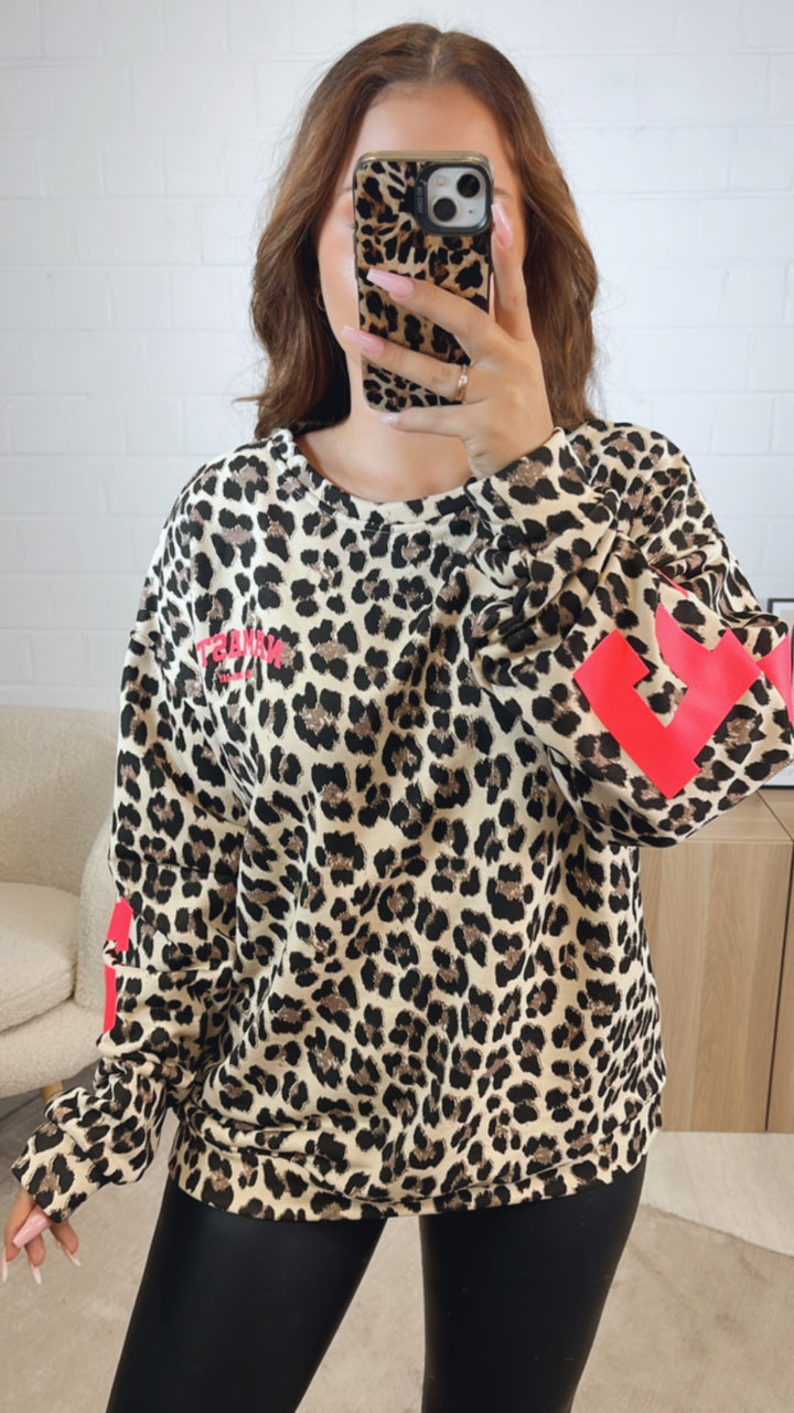 LEO " Namaste " Pullover / creme - braun - schwarz - neon pink Art. 12575