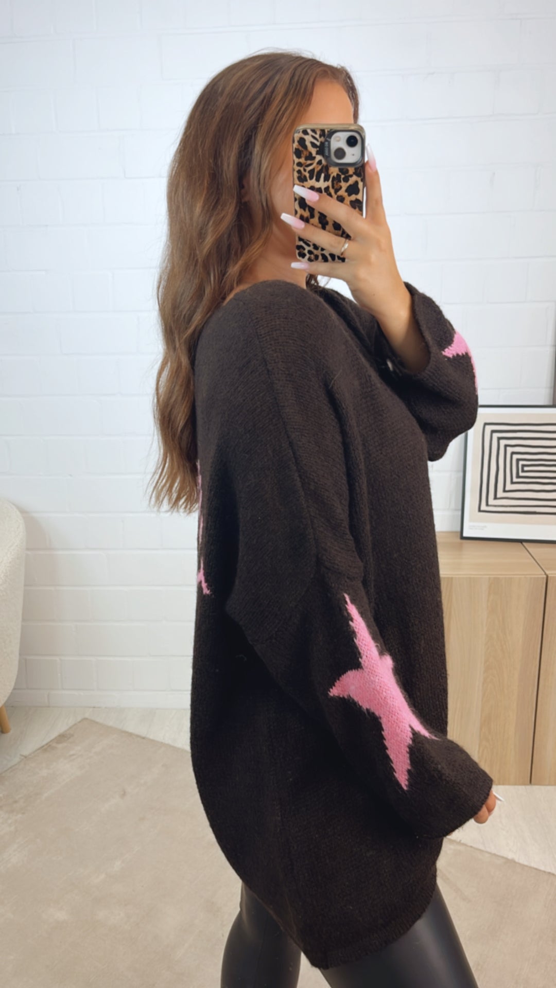 ultra oversize Strick Pullover " Take It Easy " / dunkel braun - pink Art. 12332