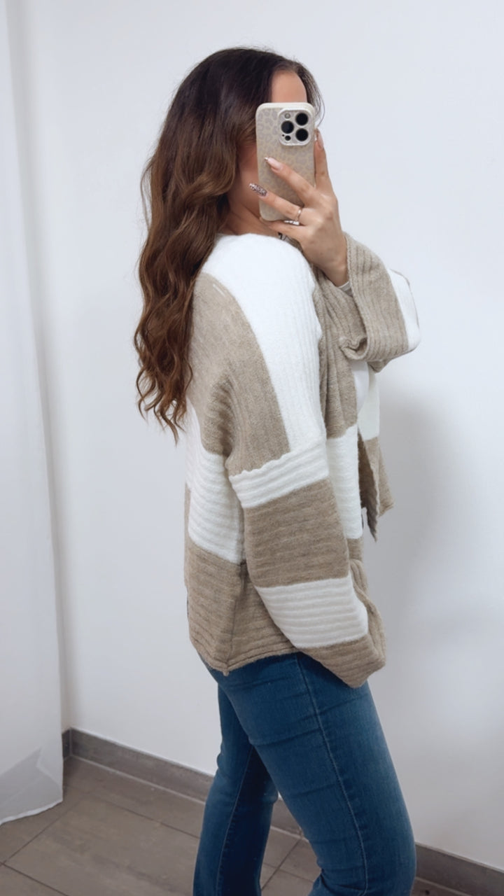 STREIFEN weiter, offener Cardigan / creme weiss - beige Art. 14371