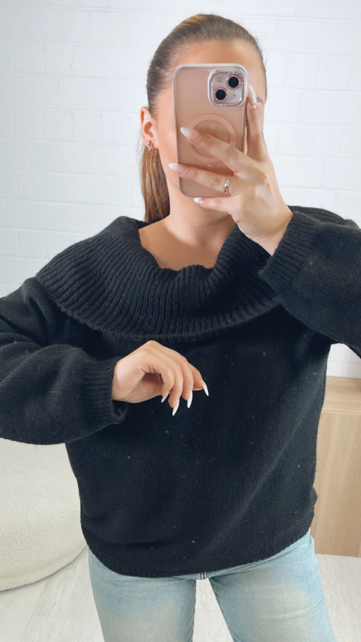 Off - shoulder Pullover / schwarz Art. 9802
