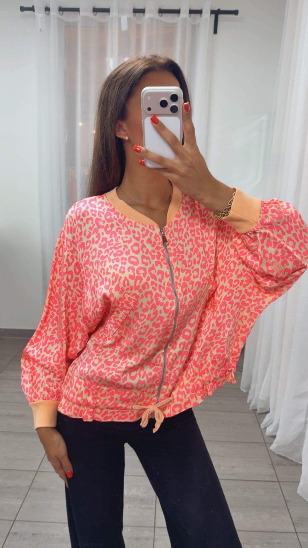 LEO leichte Jacke, Saum Tunnelzug / soft apricot - neon pink Art. 16024
