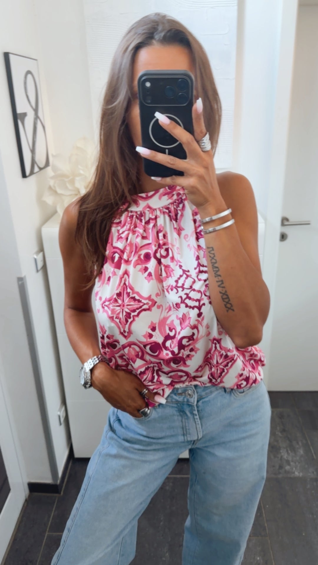 BAROCK Optik ärmelloses Top / pink - weiss Art. 15306