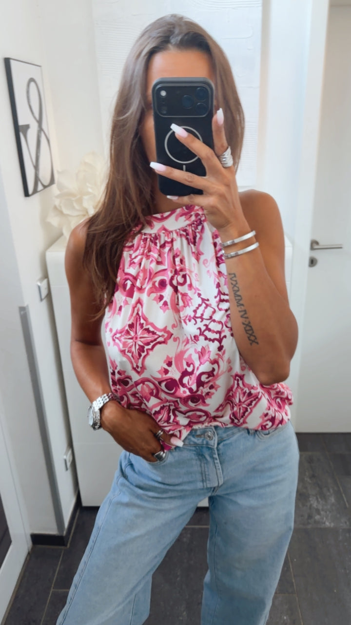 BAROCK Optik ärmelloses Top / pink - weiss Art. 15306