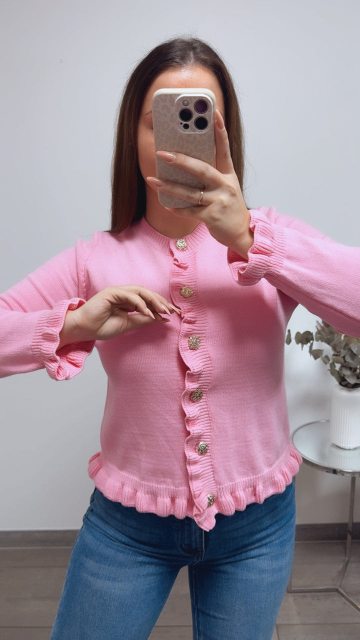 VOLANT leichter Strick Cardigan, goldene Knöpfe / soft pink Art. 13802