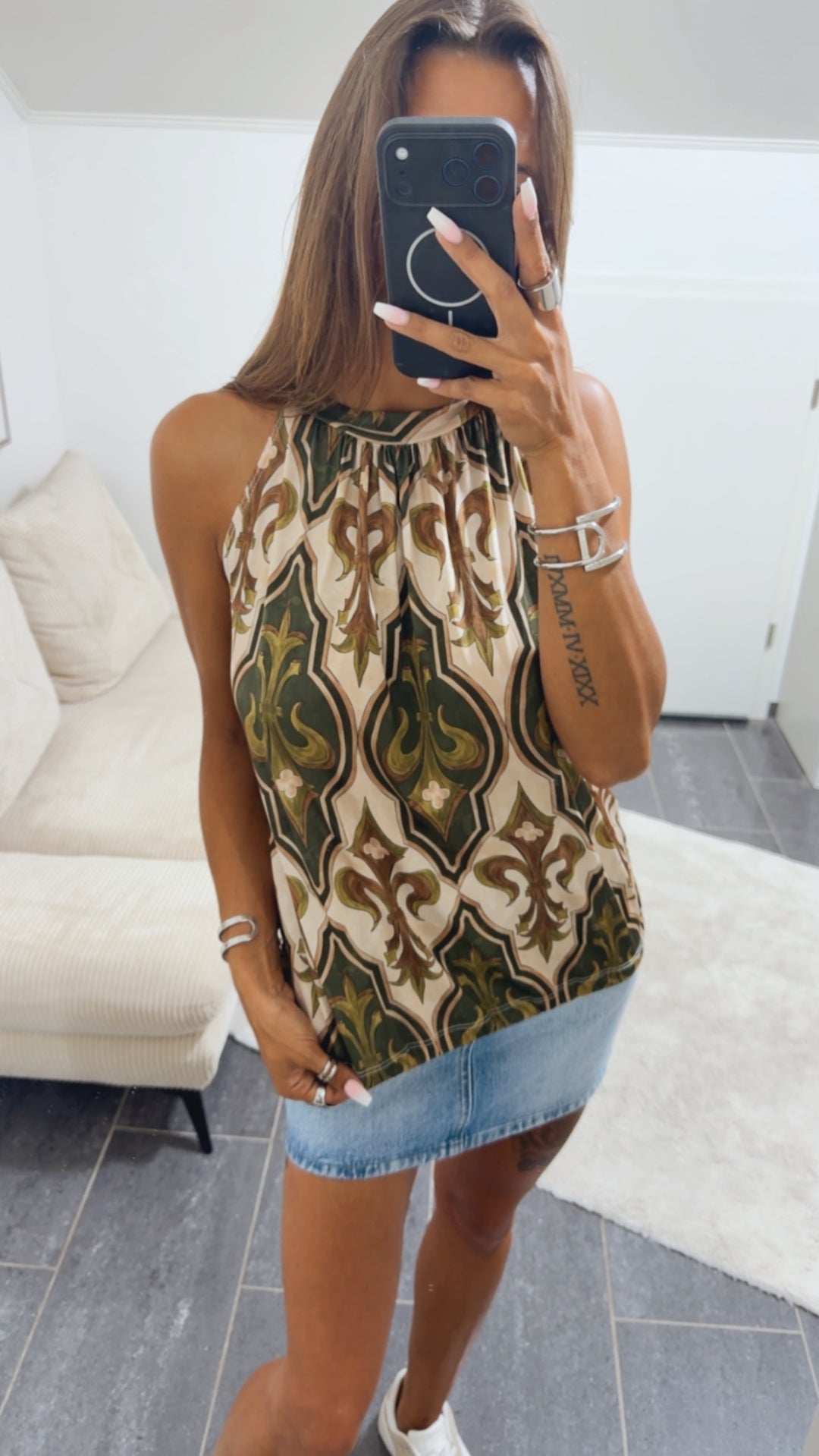 EDLE LILIE ärmelloses Top / khaki - braun - creme Art. 15398