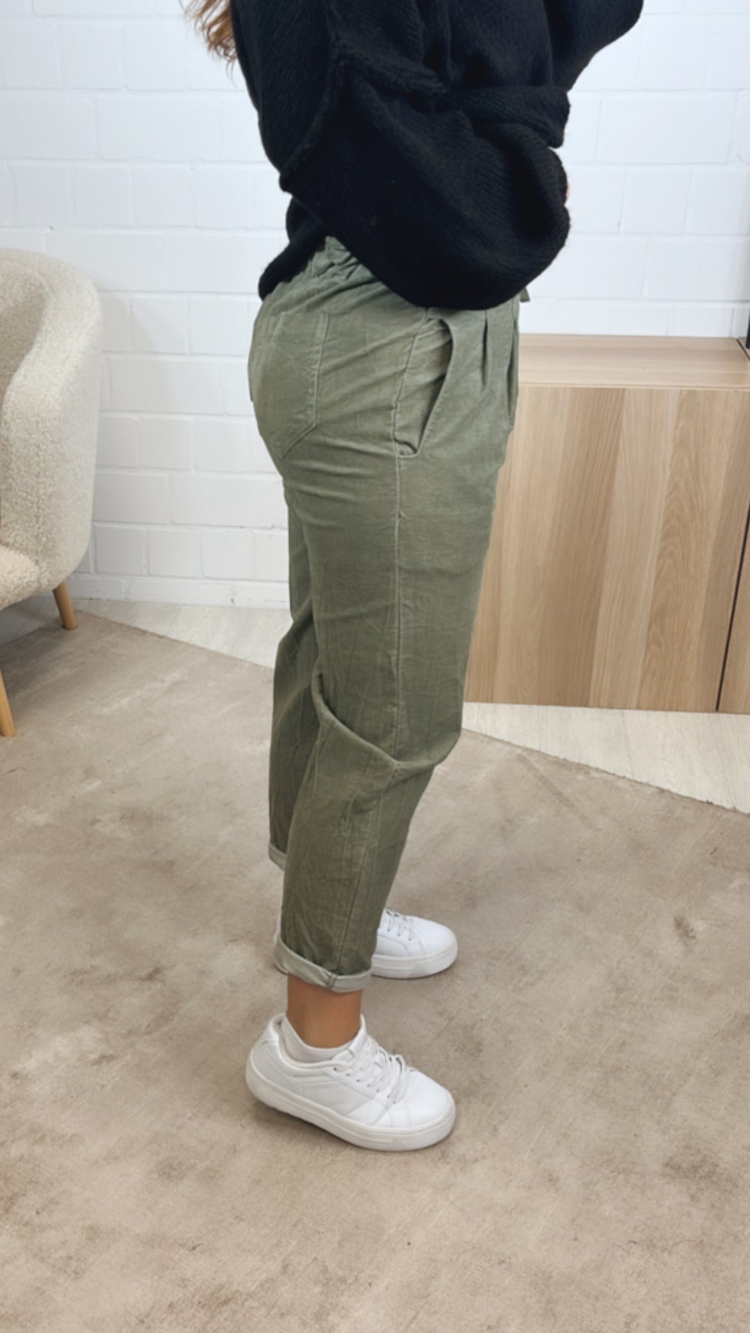 lockere Knitter Optik Hose im Velours Look / soft khaki Art. 12860