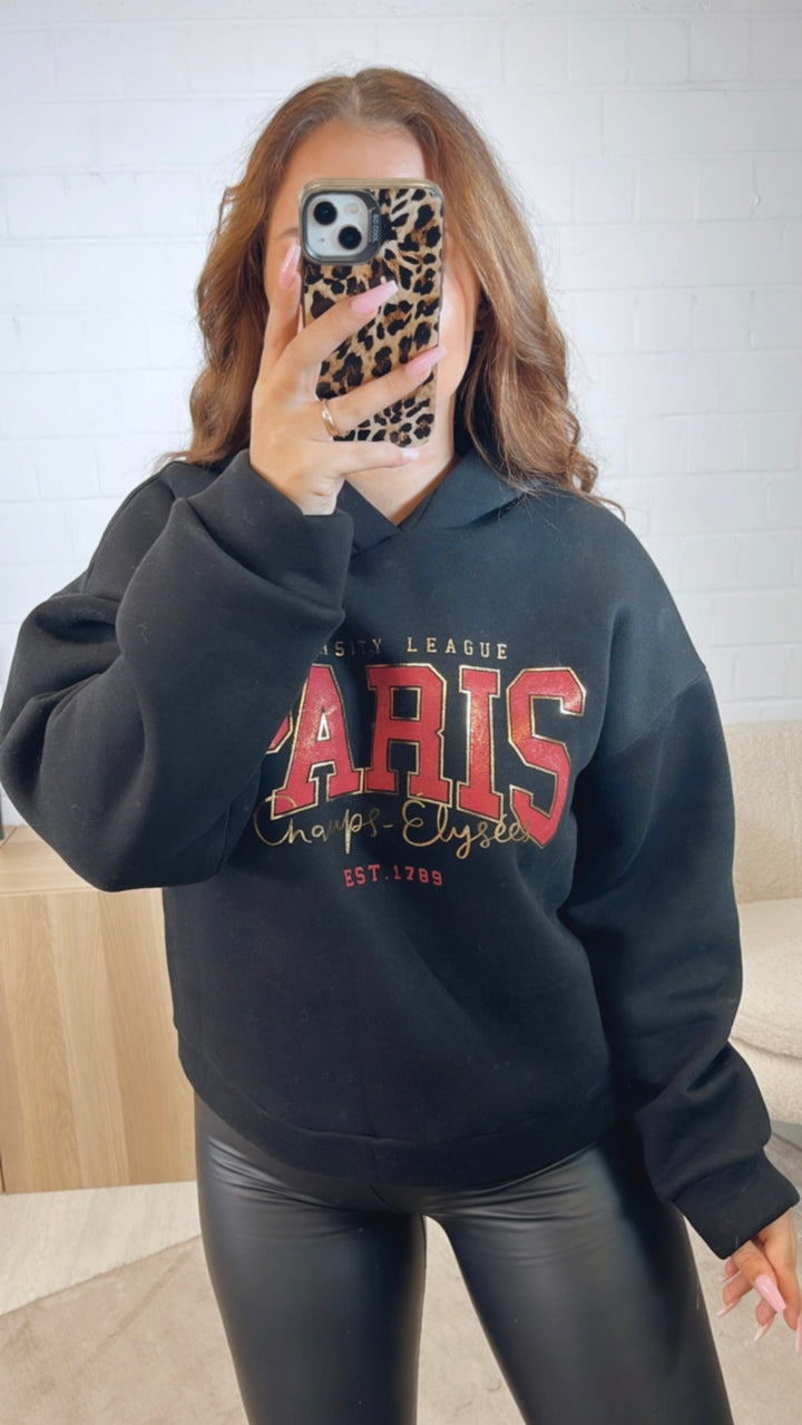 Kapuzen Hoodie " Paris " / schwarz Art. 12486