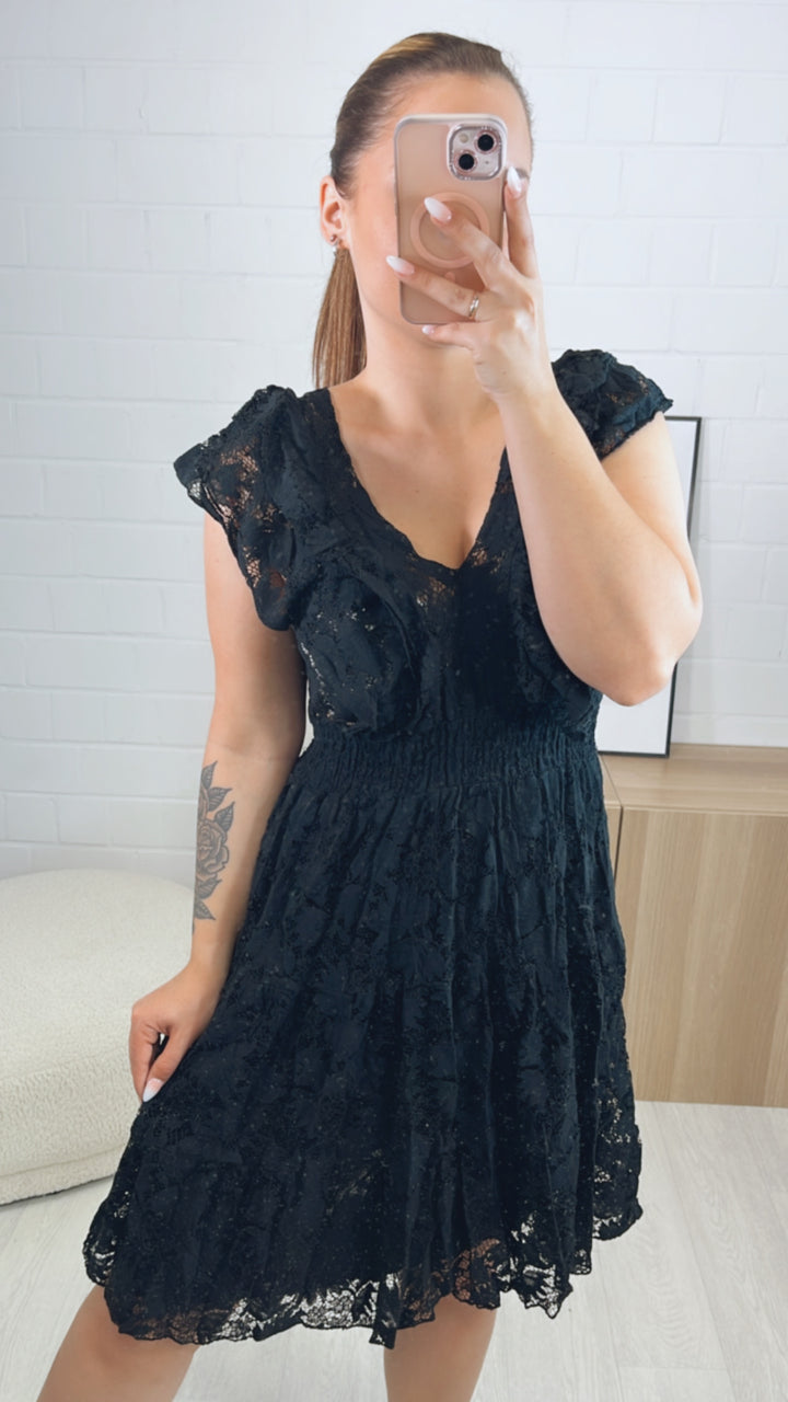 kurzes Kleid in Spitzen Optik / schwarz Art. 6405