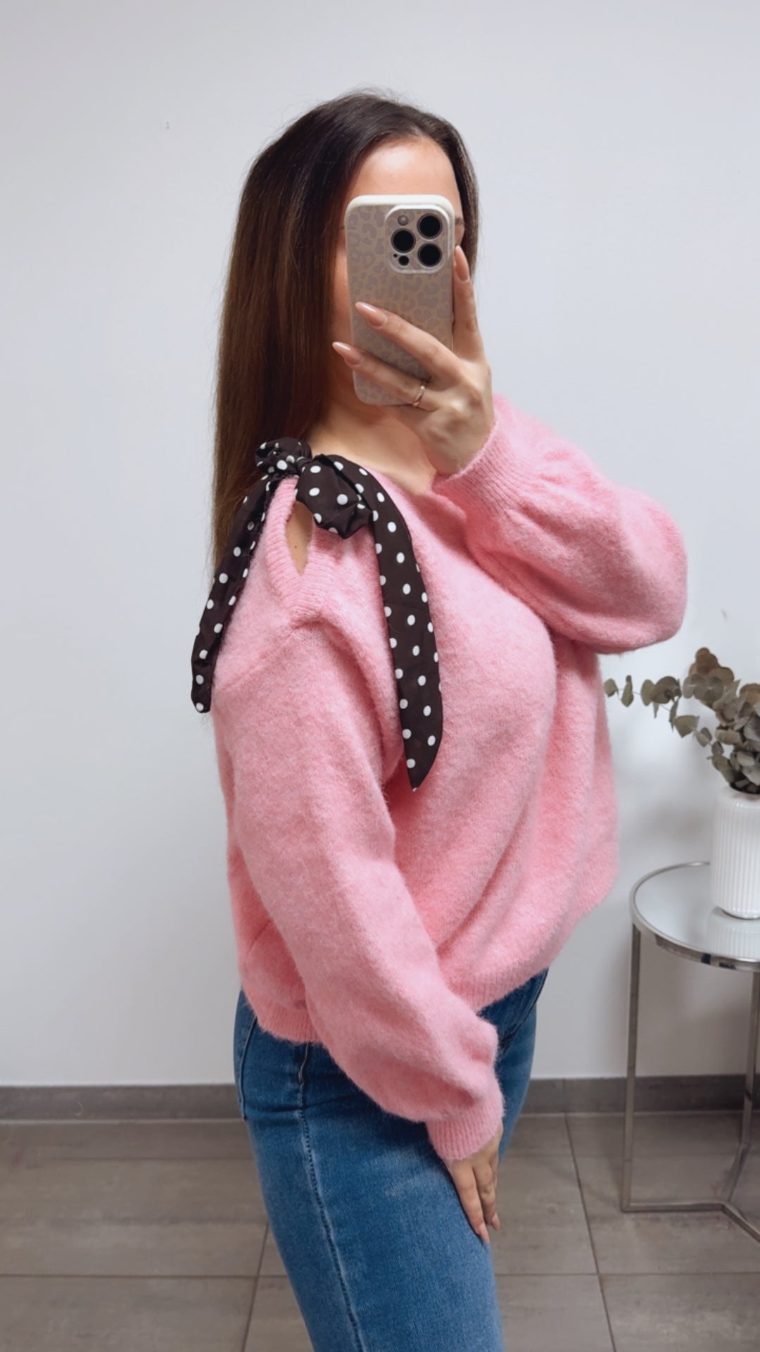ONE SHOULDER Pullover, Punkte Schleife / soft pink Art. 13818