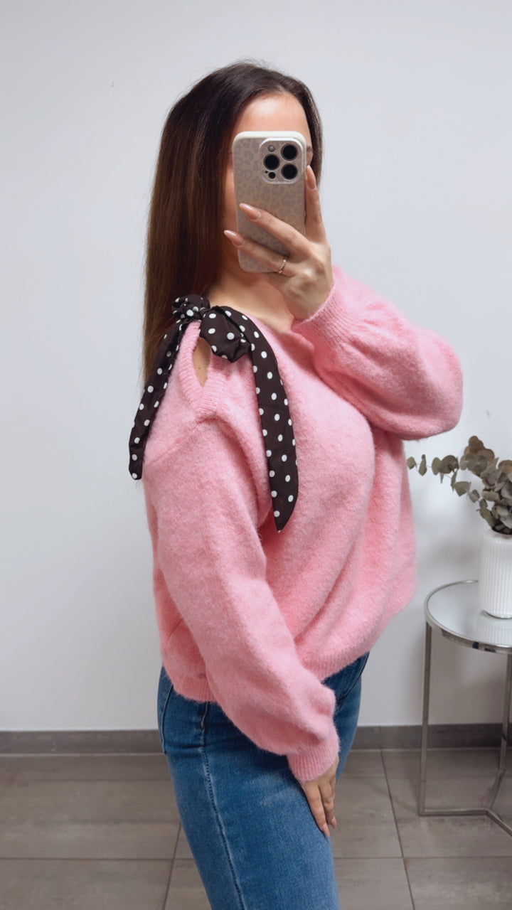ONE SHOULDER Pullover, Punkte Schleife / soft pink Art. 13818