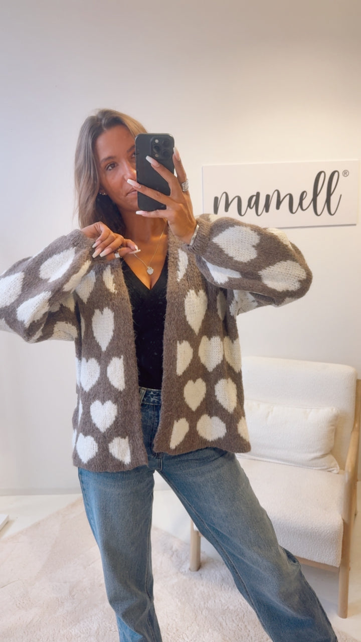 HERZEN offener Cardigan / braun meliert - wollweiss Art. 12564
