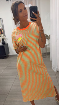 Streifen T-Shirt Kleid Sunshine / matcha - orange Art.15624