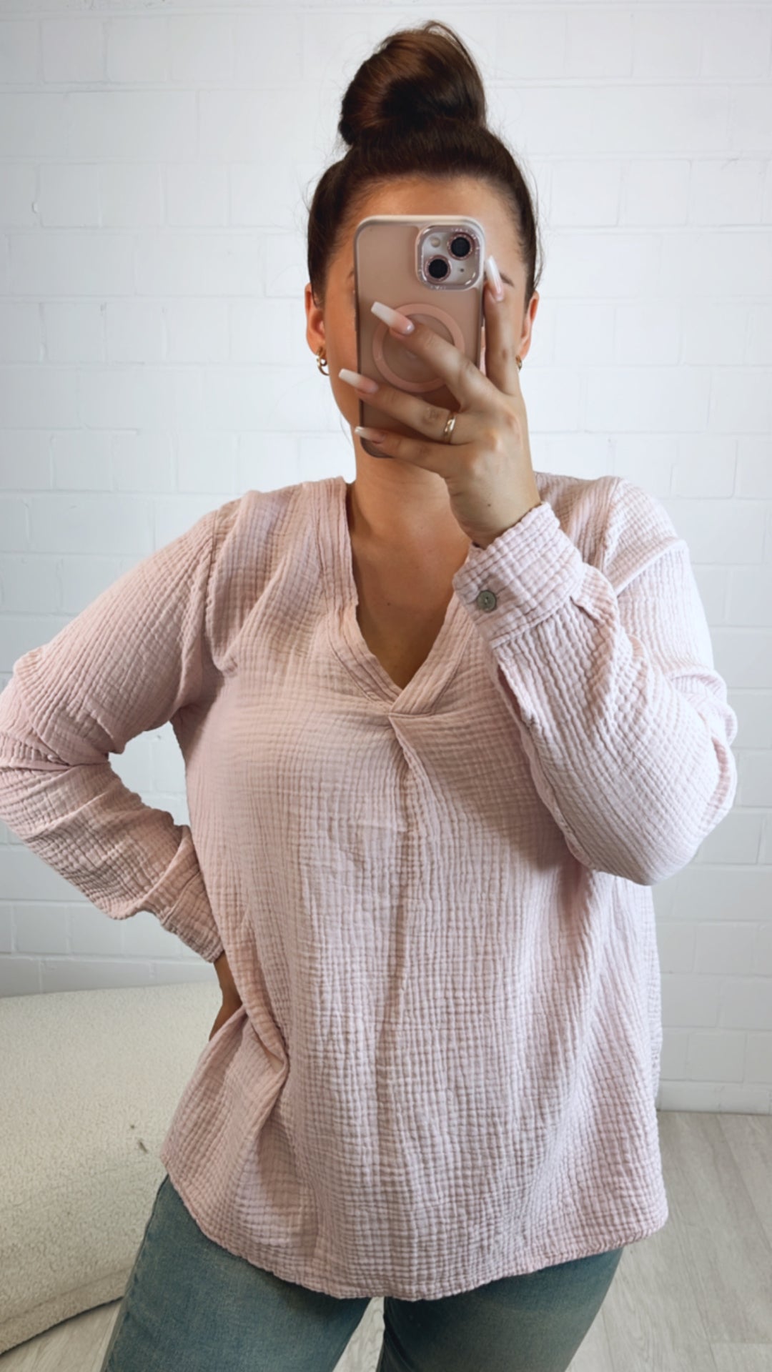 Musselin Bluse ohne Knöpfe / puder rosa Art. 10446