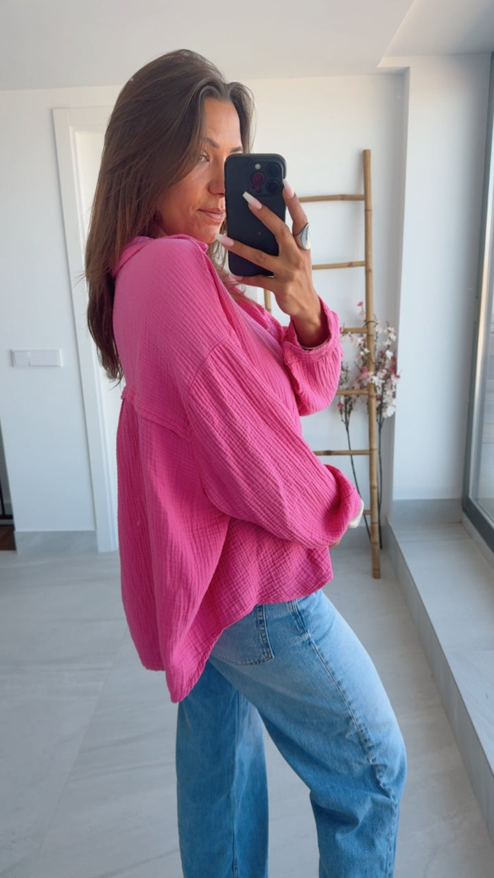 KURZE Oversize Musselin Bluse / pink Art. 3146