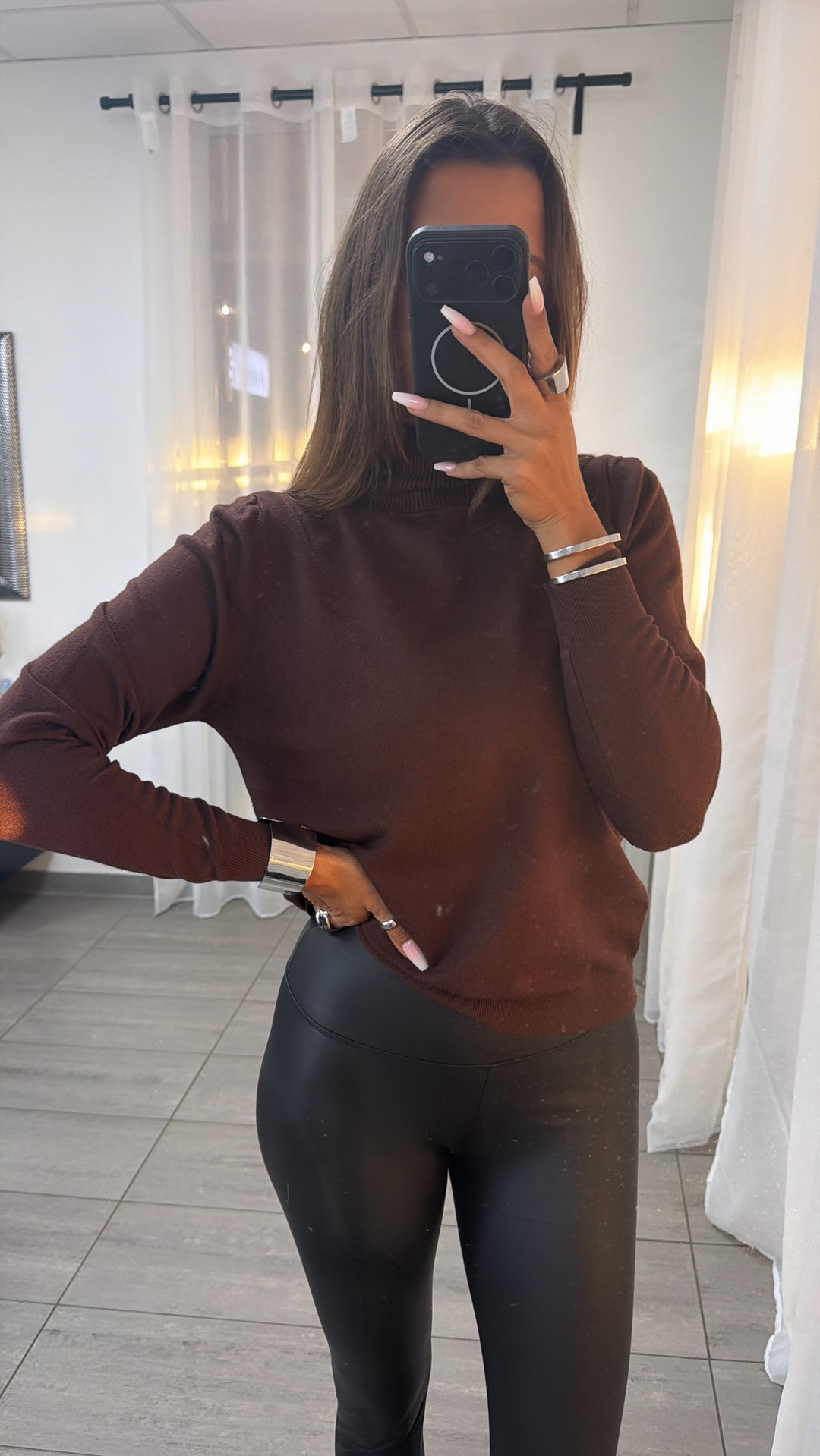 Rollkragen Feinstrick Pullover / schoko braun Art.16290